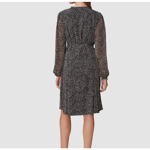 MSK Women's Black Printed Pintucked Split Neck Tie at Waist A-Line Dress Size 14 - Picture 2 of 16